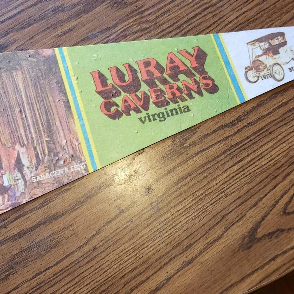 Vintage Luray Caverns Virgina 25 Inch Pennant Cars & Carriage Caravan